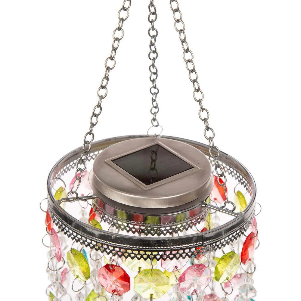 Glitzhome 18.75 in. H Solar Lighted Hanging Chandelier with Acrylic Multi-Colored Jewel Beads 4 Glitzhome 18.75 in. H Solar Lighted Hanging Chandelier with Acrylic Multi-Colored Jewel Beads - Image 2