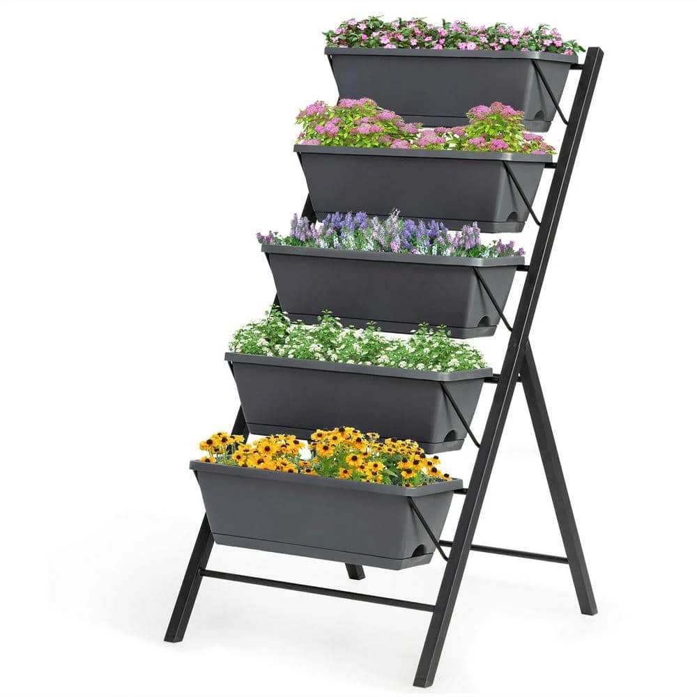 Costway 22.5 in. L x 27 in. W x 45 in. H Black Plastic Vertical Raised Bed 5-Tier 3 Costway 22.5 in. L x 27 in. W x 45 in. H Black Plastic Vertical Raised Bed 5-Tier