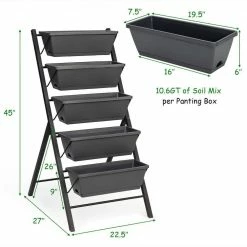 Costway 22.5 in. L x 27 in. W x 45 in. H Black Plastic Vertical Raised Bed 5-Tier 15 Costway 22.5 in. L x 27 in. W x 45 in. H Black Plastic Vertical Raised Bed 5-Tier -Design Toscano Sales Store gray costway elevated garden beds ghm0188 76 1000