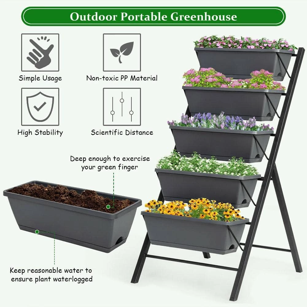 Costway 22.5 in. L x 27 in. W x 45 in. H Black Plastic Vertical Raised Bed 5-Tier 4 Costway 22.5 in. L x 27 in. W x 45 in. H Black Plastic Vertical Raised Bed 5-Tier - Image 2