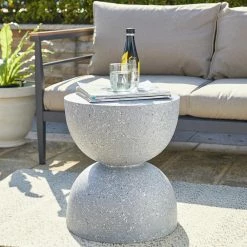 Glitzhome 17.75 in. H Multi-Functional MGO Resin Gray Terrazzo Garden Stool or Outdoor Planter Stand or Accent Table