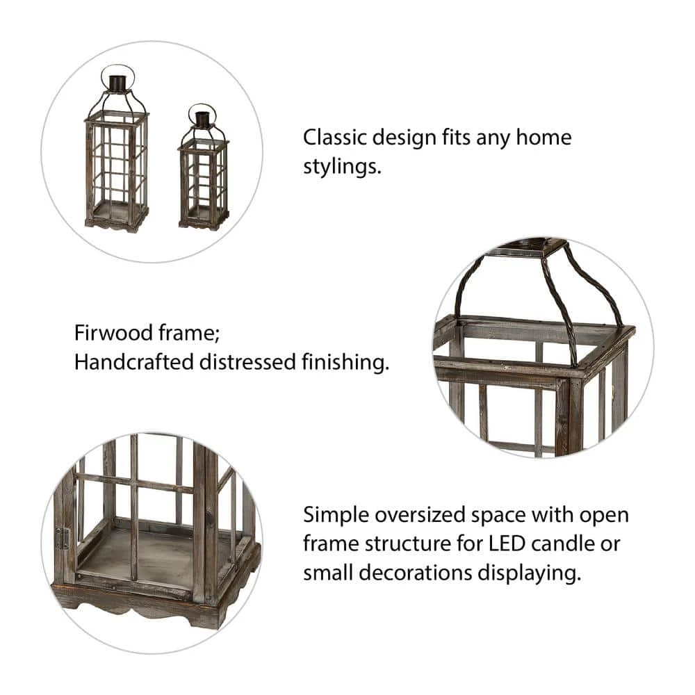 Glitzhome Oversized Natural Grey Farmhouse Wood/Metal Lantern (Set of 2) 8 Glitzhome Oversized Natural Grey Farmhouse Wood/Metal Lantern (Set of 2) - Image 6