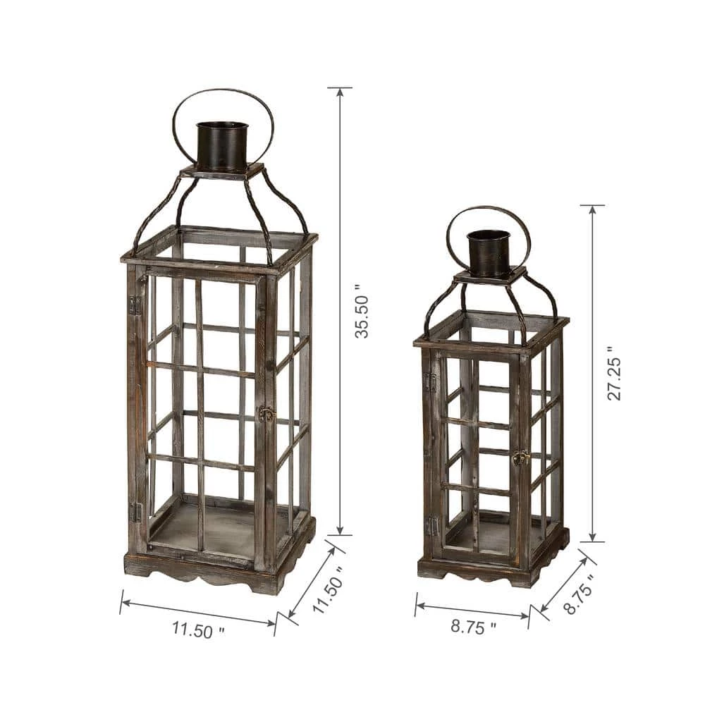 Glitzhome Oversized Natural Grey Farmhouse Wood/Metal Lantern (Set of 2) 5 Glitzhome Oversized Natural Grey Farmhouse Wood/Metal Lantern (Set of 2) - Image 3