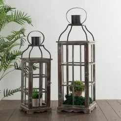 Glitzhome Oversized Natural Grey Farmhouse Wood/Metal Lantern (Set of 2) 13 Glitzhome Oversized Natural Grey Farmhouse Wood/Metal Lantern (Set of 2) -Design Toscano Sales Store grays glitzhome outdoor lanterns 1406202721 77 1000
