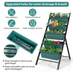 Costway 29 in. x 22.5 in. x 48.5 in. 5-Tier Green Plastic Garden Planter Box Elevated Raised Bed with Container -Design Toscano Sales Store green costway raised planter boxes np10182gn 44 1000