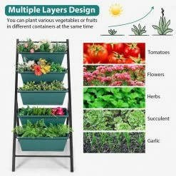 Costway 29 in. x 22.5 in. x 48.5 in. 5-Tier Green Plastic Garden Planter Box Elevated Raised Bed with Container -Design Toscano Sales Store green costway raised planter boxes np10182gn 76 1000