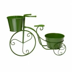 Glitzhome 21.5 in. L Metal Green Bicycle Plant Stand (KD)