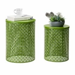 Glitzhome Multi-Functional Metal Green Garden Stool or Plant Stand or Accent Table (Set of 2) -Design Toscano Sales Store green glitzhome plant stands 2003800011 1f 1000