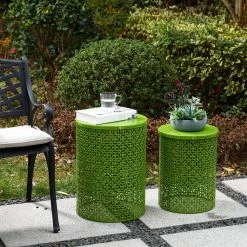 Glitzhome Multi-Functional Metal Green Garden Stool or Plant Stand or Accent Table (Set of 2) -Design Toscano Sales Store green glitzhome plant stands 2003800011 44 1000