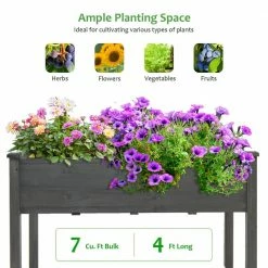Costway Wooden Raised Vegetable Garden Bed Elevated Grow Vegetable Planter Grey -Design Toscano Sales Store grey costway elevated garden beds gt3529gr 1f 1000