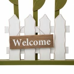 Glitzhome 35.75 in. H Rustic Wooden Trio Flowers and Fence Welcome Porch Decor -Design Toscano Sales Store multi colored glitzhome plant pots 2022900003 44 1000