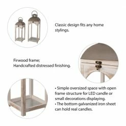 Glitzhome Set of 2-Mondern Farmhouse Natual Color Wooden Lantern -Design Toscano Sales Store multi glitzhome outdoor lanterns 2004400002 4f 1000