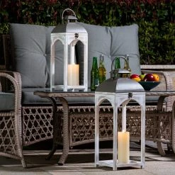 Glitzhome Set of 2-Mondern Farmhouse Natual Color Wooden Lantern