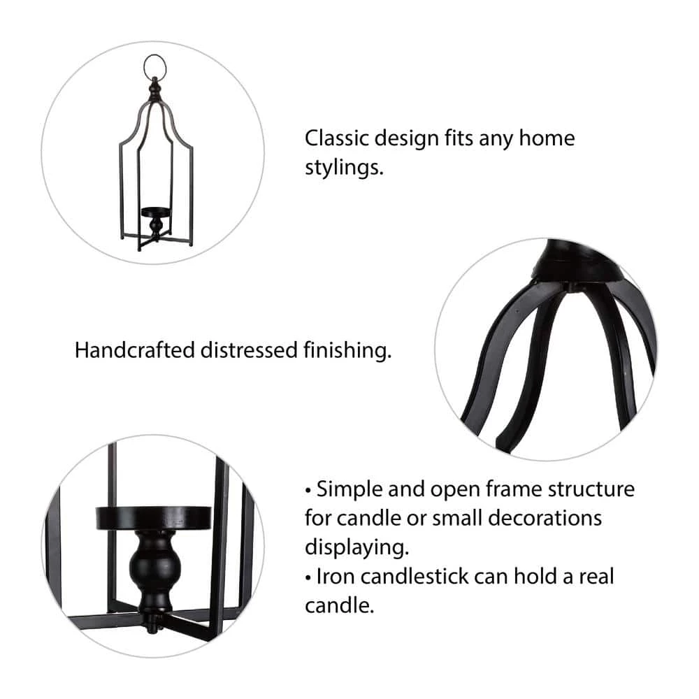 Glitzhome 22.00 in. H Modern Farmhouse Black Metal Lantern (KD) 6 Glitzhome 22.00 in. H Modern Farmhouse Black Metal Lantern (KD) - Image 4