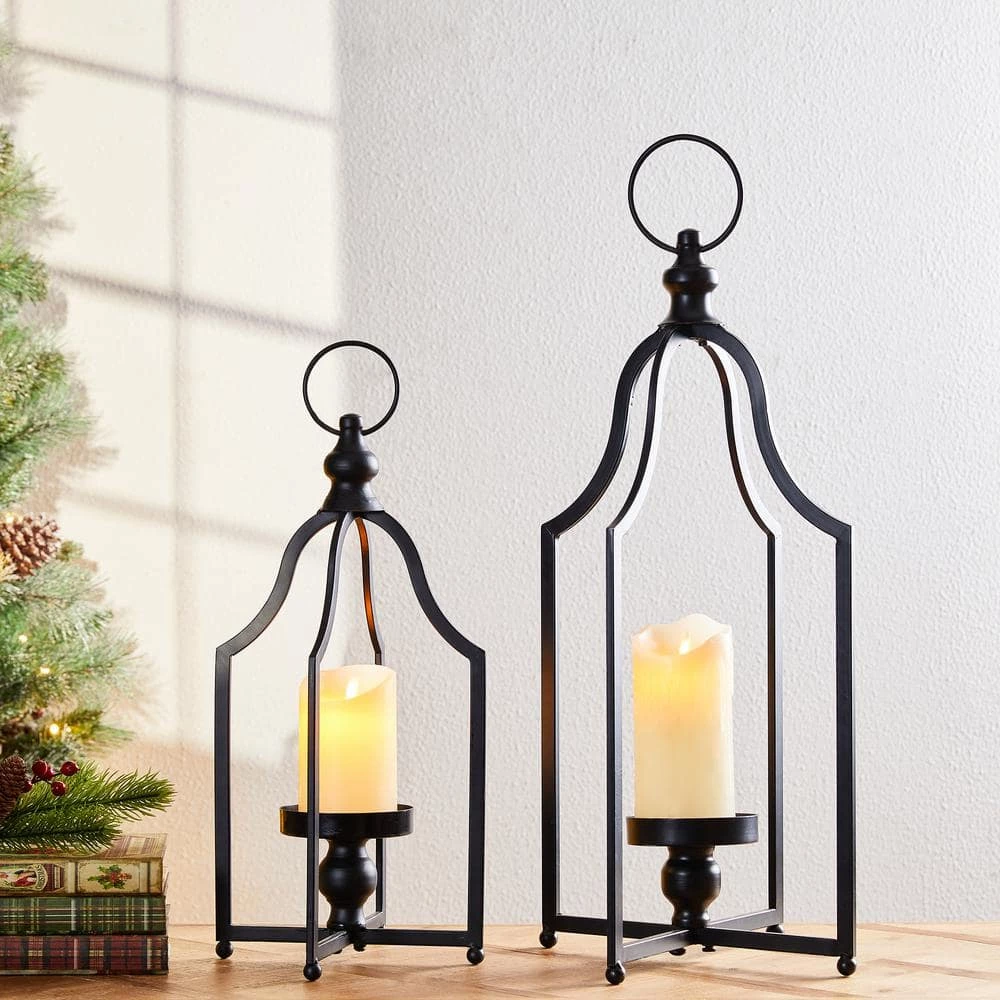 Glitzhome 22.00 in. H Modern Farmhouse Black Metal Lantern (KD) 4 Glitzhome 22.00 in. H Modern Farmhouse Black Metal Lantern (KD) - Image 2