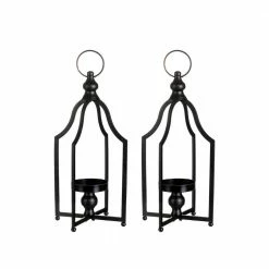 Glitzhome Modern Farmhouse Black Metal Lantern KD (Set of 2) -Design Toscano Sales Store multi glitzhome outdoor lanterns 2009000015 4f 1000