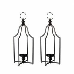 Glitzhome Large Farmhouse Black Metal Lantern KD (Set of 2) -Design Toscano Sales Store multi glitzhome outdoor lanterns 2009000016 4f 1000