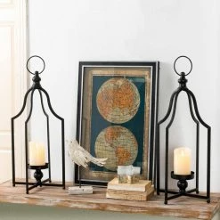 Glitzhome Large Farmhouse Black Metal Lantern KD (Set of 2)