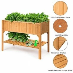 Costway 47 in. x 22.5 in. x 35.5 in. Natural Fir Wood Rectangular Raised Bed Elevated Planter Box Shelf -Design Toscano Sales Store natural costway elevated garden beds gt3417 1f 1000