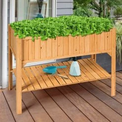 Costway 47 in. x 22.5 in. x 35.5 in. Natural Fir Wood Rectangular Raised Bed Elevated Planter Box Shelf -Design Toscano Sales Store natural costway elevated garden beds gt3417 4f 1000