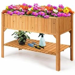 Costway 47 in. x 22.5 in. x 35.5 in. Natural Fir Wood Rectangular Raised Bed Elevated Planter Box Shelf -Design Toscano Sales Store natural costway elevated garden beds gt3417 66 1000