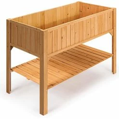 Costway 47 in. x 22.5 in. x 35.5 in. Natural Fir Wood Rectangular Raised Bed Elevated Planter Box Shelf -Design Toscano Sales Store natural costway elevated garden beds gt3417 fa 1000