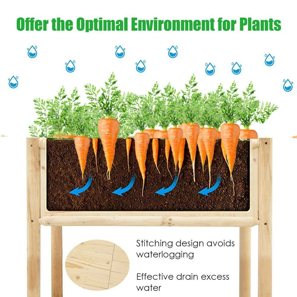 Costway 42 in. L x 30 in. W x 32 in. H Beige Wood Raised Bed Elevated 9 Costway 42 in. L x 30 in. W x 32 in. H Beige Wood Raised Bed Elevated - Image 7