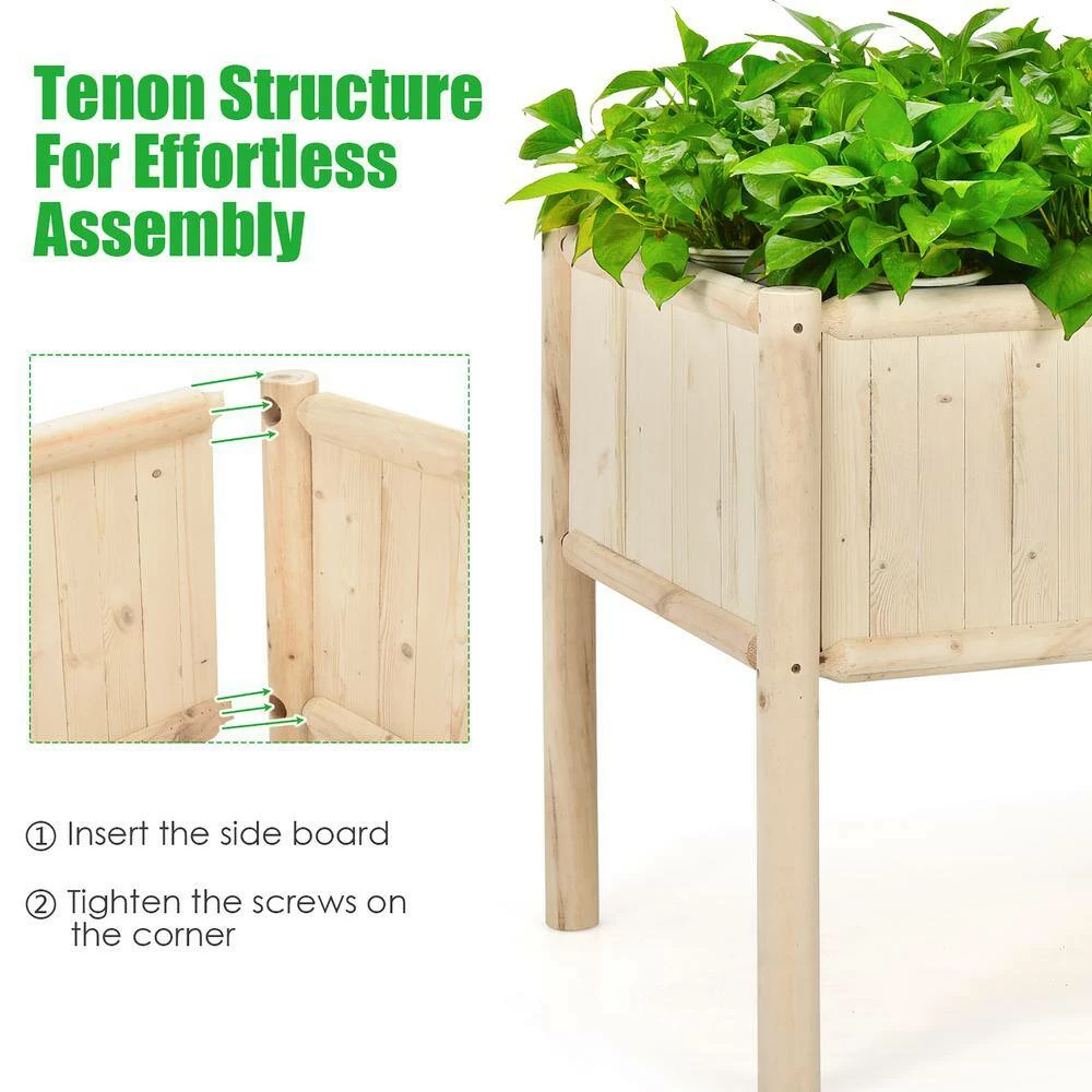 Costway 42 in. L x 30 in. W x 32 in. H Beige Wood Raised Bed Elevated 5 Costway 42 in. L x 30 in. W x 32 in. H Beige Wood Raised Bed Elevated - Image 3