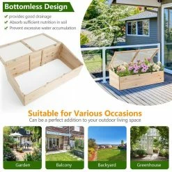 Costway Wooden Cold Frame Greenhouse Flower Planter Raised Plants Bed Protection -Design Toscano Sales Store natural costway elevated garden beds th10007 1f 1000