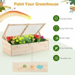 Costway Wooden Cold Frame Greenhouse Flower Planter Raised Plants Bed Protection -Design Toscano Sales Store natural costway elevated garden beds th10007 44 1000