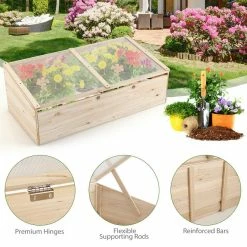 Costway Wooden Cold Frame Greenhouse Flower Planter Raised Plants Bed Protection -Design Toscano Sales Store natural costway elevated garden beds th10007 66 1000