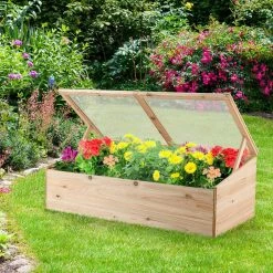 Costway Wooden Cold Frame Greenhouse Flower Planter Raised Plants Bed Protection -Design Toscano Sales Store natural costway elevated garden beds th10007 c3 1000
