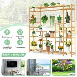 Costway Indoor Outdoor Natural Wood Bamboo Plant Stand 9-Tier Potted Holder -Design Toscano Sales Store natural costway plant stands hz10006 4f 1000