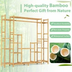 Costway Indoor Outdoor Natural Wood Bamboo Plant Stand 9-Tier Potted Holder -Design Toscano Sales Store natural costway plant stands hz10006 76 1000