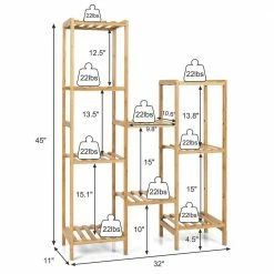 Costway 45 in. x 11 in. x 32 in. Natural Wood Plant Stand Utility Shelf Free Standing Storage Rack Pot Holder (9-Tier) -Design Toscano Sales Store natural costway plant stands hz10019na 4f 1000