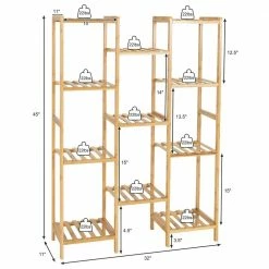 Costway 45 in. x 11 in. x 32 in. Indoor/Outdoor Natural Wood Plant Stand Utility Shelf 11-Tier -Design Toscano Sales Store natural costway plant stands hz10020na 4f 1000