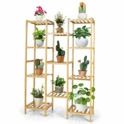 Costway 45 in. x 11 in. x 32 in. Indoor/Outdoor Natural Wood Plant Stand Utility Shelf 11-Tier