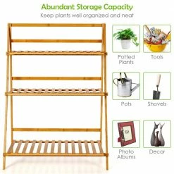 Costway 27.5 in. x 15 in. x 37.5 in. Indoor/Outdoor Natural Bamboo Wood Ladder Plant Stand 3-Tier -Design Toscano Sales Store natural costway plant stands hz10037na 44 1000