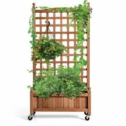 Costway PC 50 in. Wood Planter Box with Trellis Mobile Raised Bed for Climbing Plant -Design Toscano Sales Store natural costway raised planter boxes 2 gt3703 31 1000