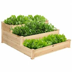 Costway 49 in x 49 in x 22 in 3-Tier Natural Wooden Garden Raised Bed Elevated Planter Kit