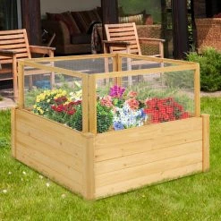 Costway Wood Raised Garden Bed Wooden Garden Box with 9 Grids and Critter Guard Fence -Design Toscano Sales Store natural costway raised planter boxes gt3637 44 1000