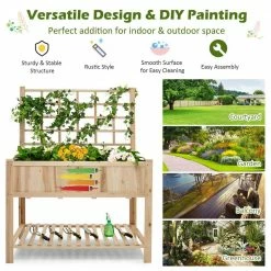 Costway Raised Garden Bed Elevated Wooden Planter Box with Trellis and Open Storage Shelf -Design Toscano Sales Store nature costway elevated garden beds th10018 1f 1000