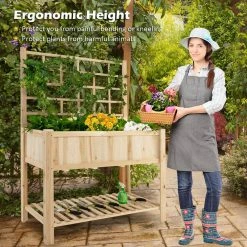 Costway Raised Garden Bed Elevated Wooden Planter Box with Trellis and Open Storage Shelf -Design Toscano Sales Store nature costway elevated garden beds th10018 4f 1000