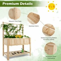 Costway Raised Garden Bed Elevated Wooden Planter Box with Trellis and Open Storage Shelf -Design Toscano Sales Store nature costway elevated garden beds th10018 fa 1000