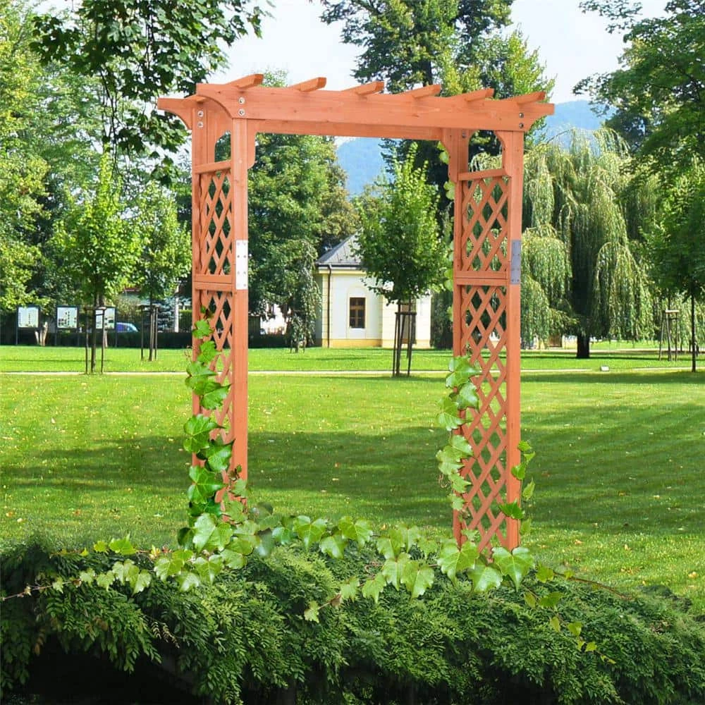 Costway 88 in. x 60 in. Fir Wood Arbor Trellis Pergola Outdoor Patio Plant 4 Costway 88 in. x 60 in. Fir Wood Arbor Trellis Pergola Outdoor Patio Plant - Image 2
