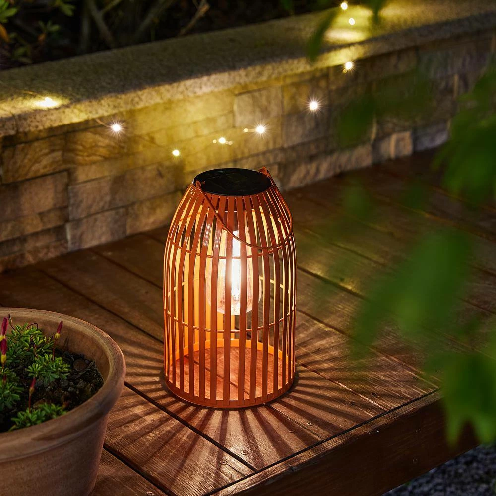 Glitzhome 9.75 in. H Metal Woven Orange Solar Powered Outdoor Hanging Lantern 10 Glitzhome 9.75 in. H Metal Woven Orange Solar Powered Outdoor Hanging Lantern - Image 8