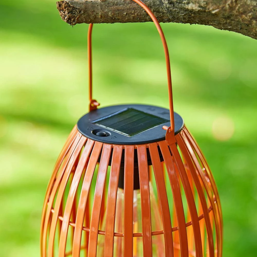 Glitzhome 9.75 in. H Metal Woven Orange Solar Powered Outdoor Hanging Lantern 9 Glitzhome 9.75 in. H Metal Woven Orange Solar Powered Outdoor Hanging Lantern - Image 7