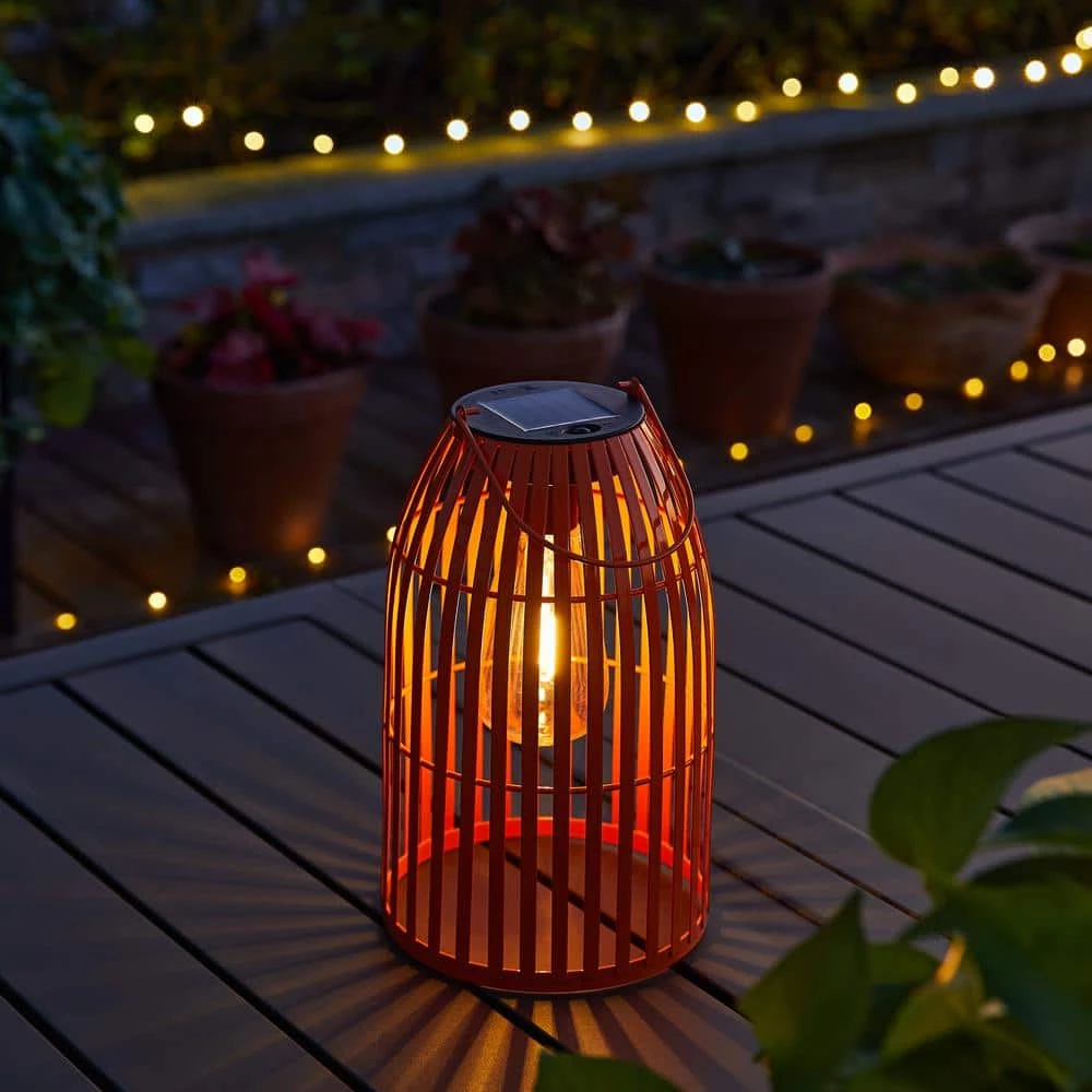 Glitzhome 9.75 in. H Metal Woven Orange Solar Powered Outdoor Hanging Lantern 5 Glitzhome 9.75 in. H Metal Woven Orange Solar Powered Outdoor Hanging Lantern - Image 3