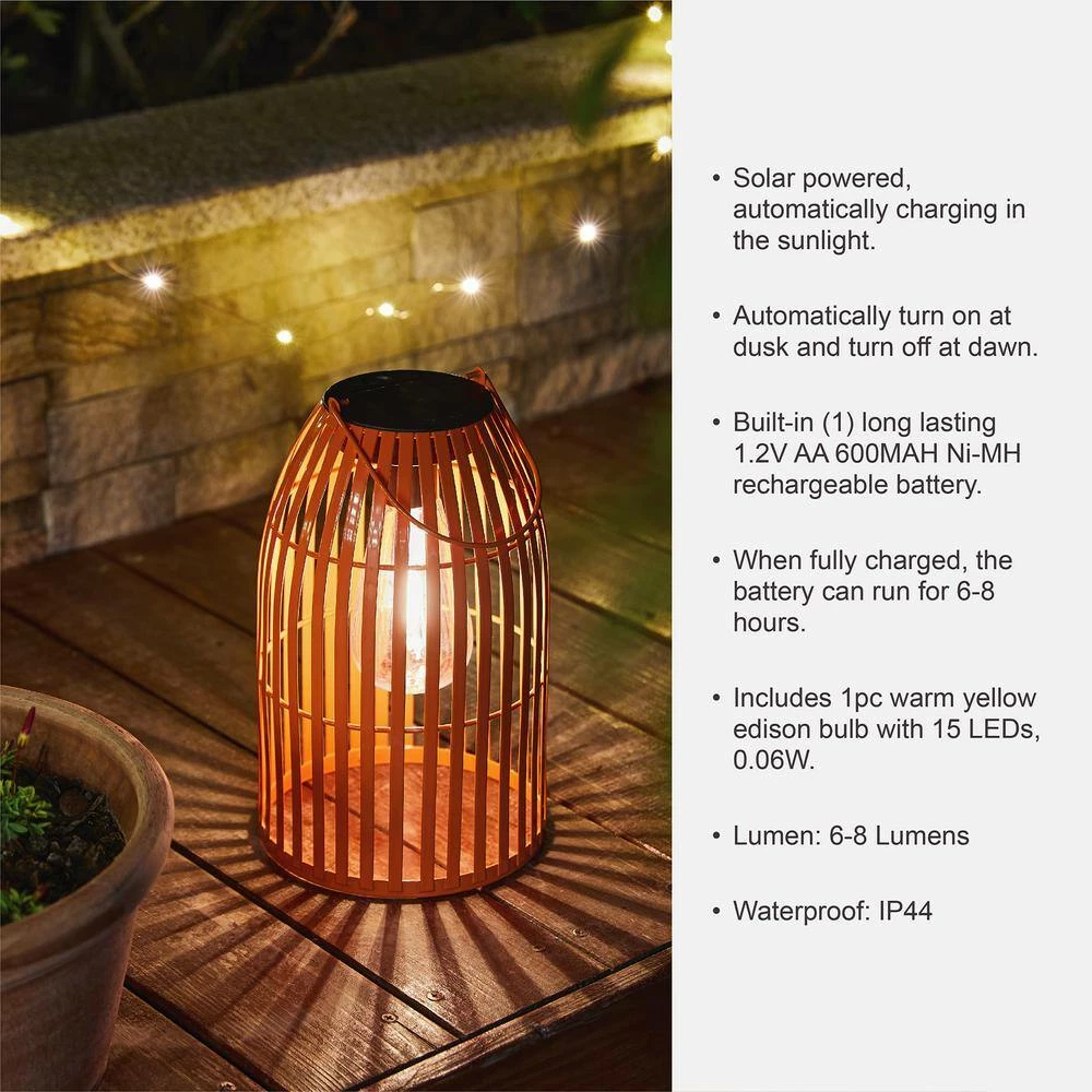 Glitzhome 9.75 in. H Metal Woven Orange Solar Powered Outdoor Hanging Lantern 6 Glitzhome 9.75 in. H Metal Woven Orange Solar Powered Outdoor Hanging Lantern - Image 4