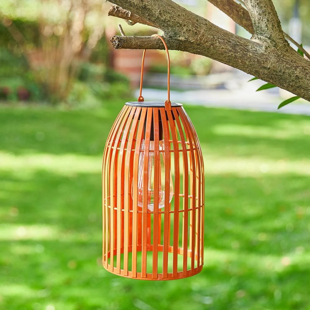 Glitzhome 9.75 in. H Metal Woven Orange Solar Powered Outdoor Hanging Lantern 4 Glitzhome 9.75 in. H Metal Woven Orange Solar Powered Outdoor Hanging Lantern - Image 2